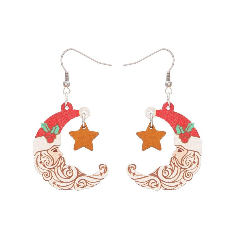 Wholesale Christmas Wooden Santa Claus Star Moon Versatile Fashion Festival Party Earrings